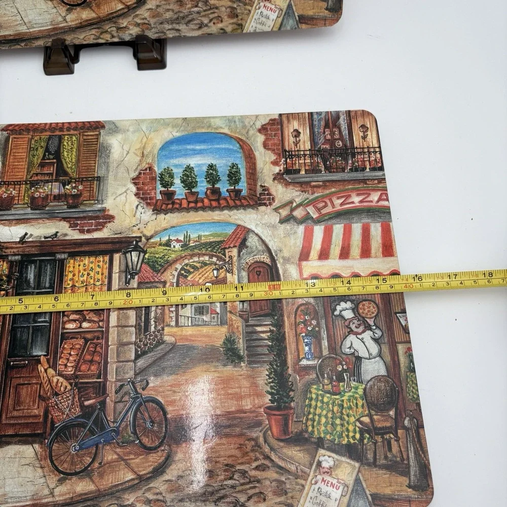 Cala Home Village Square Cork  Backed Placemats Set /4 European Street Scene Vtg